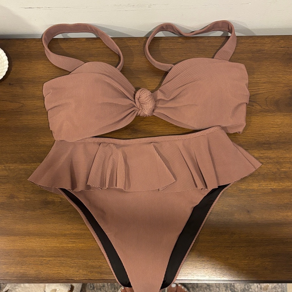 Beach Riot Mauve Ribbed Knot Bikini Set
